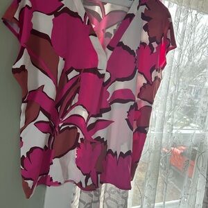 Ann Taylor Pink and Brown Floral Blouse